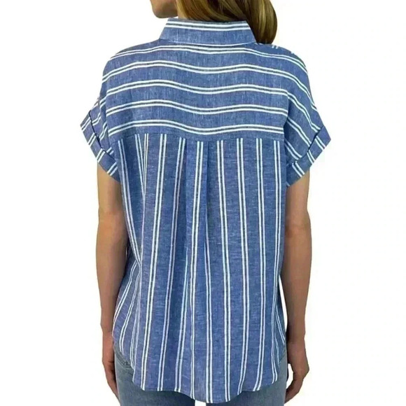 ❤️ NWT Jachs Girlfriend Short Sleeved Linen Blend Blouse XXL Striped Lightwe… - Picture 2 of 14